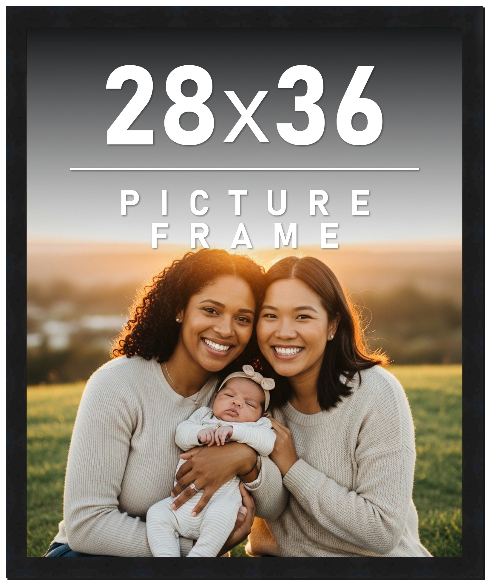 28×36 Frame Black Solid Wood Picture Frame | 0.75 Inch Moulding Width | Includes